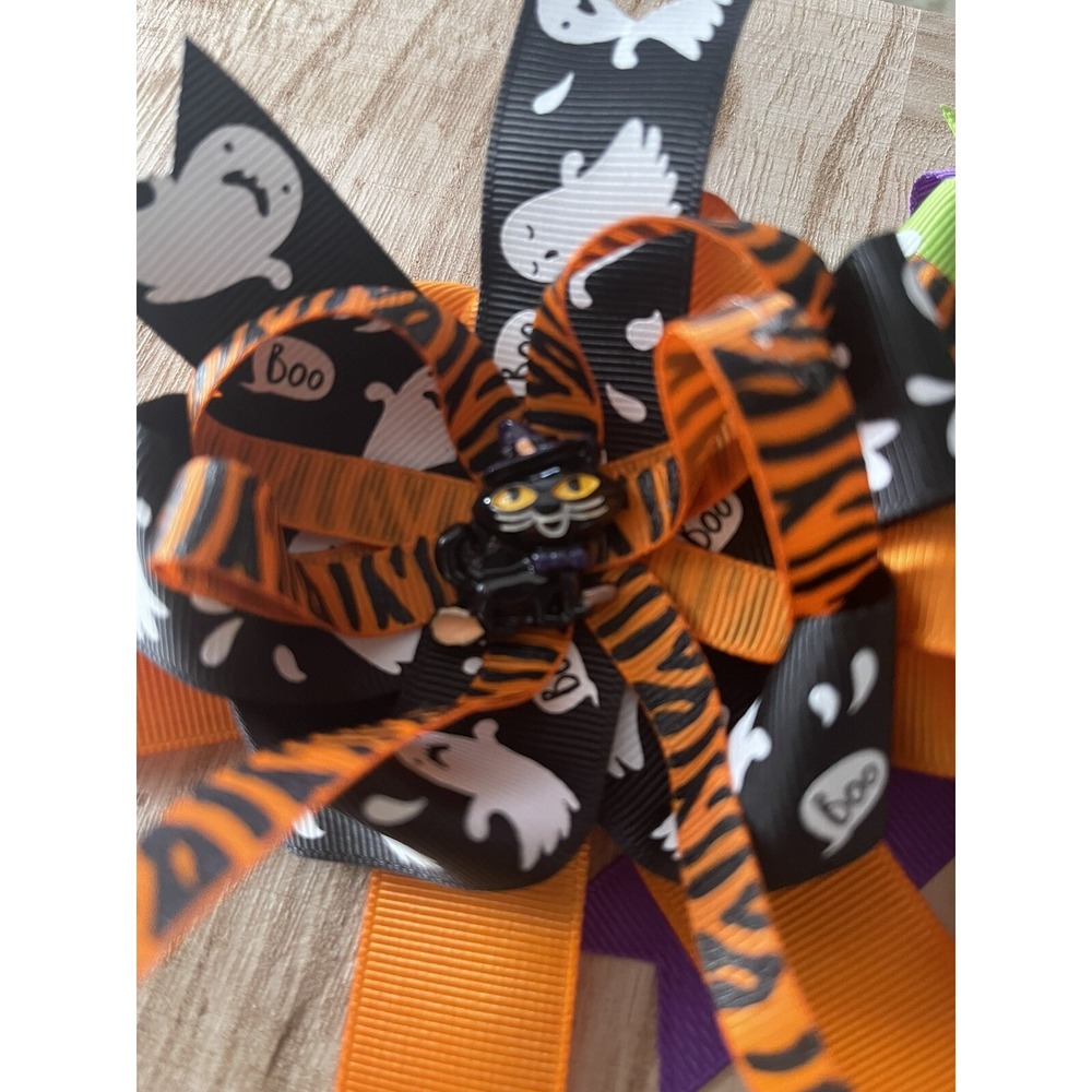 Halloween Girls Hair Bows 2 Total Black Cat & Spider No Tag - New - Picture 6 of 10